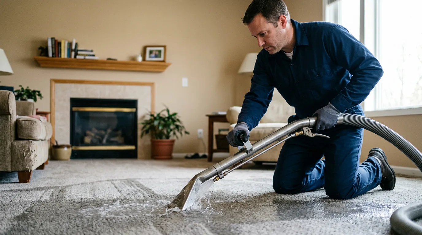 Water damage restoration technician working near Alpine, TX
